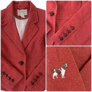 VINTAGE LLBean Herringbone  Blazer w/ dog appliqué
